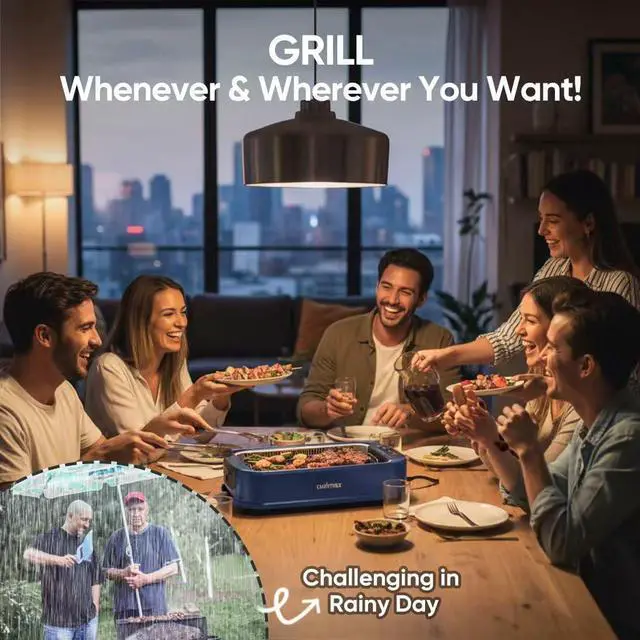 Alt view image 2 of 7 - Electric Indoor Grill Griddle, Smokeless Grill, Blue
