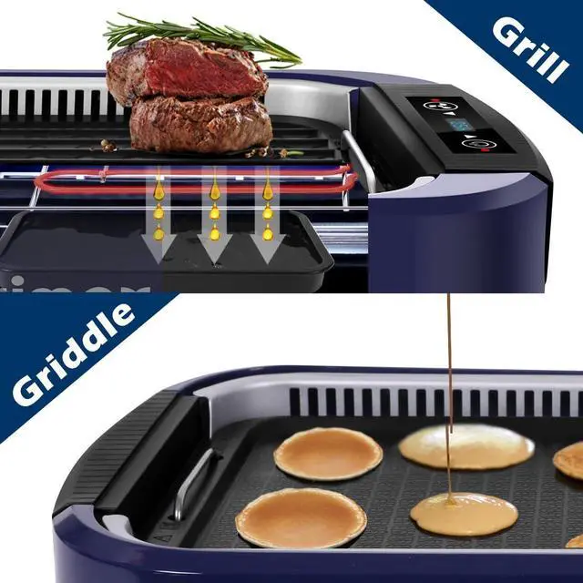 Alt view image 4 of 7 - Electric Indoor Grill Griddle, Smokeless Grill, Blue
