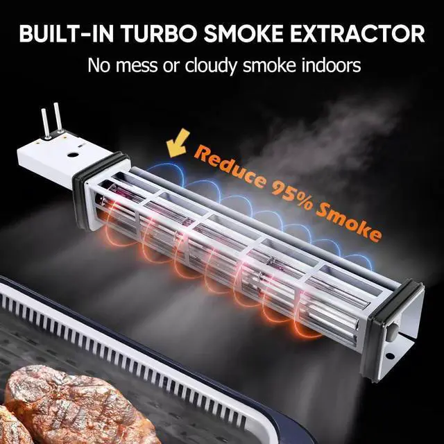 Alt view image 3 of 7 - Electric Indoor Grill Griddle, Smokeless Grill, Blue