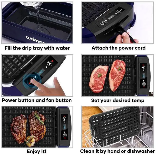 Alt view image 6 of 7 - Electric Indoor Grill Griddle, Smokeless Grill, Blue