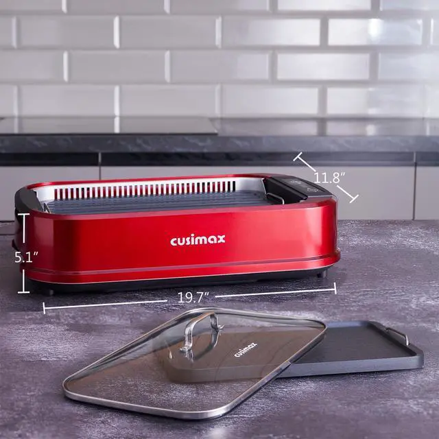 Alt view image 6 of 7 - Indoor Grill, Smokeless Grill Indoor, Electric Griddle, 1500W, Red