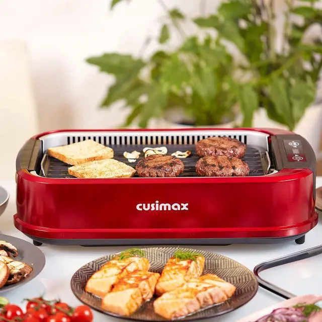 Alt view image 7 of 7 - Indoor Grill, Smokeless Grill Indoor, Electric Griddle, 1500W, Red