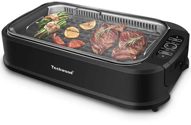 Main image of Indoor Grill, 1500W Smokeless Electric Grill with Tempered Glass Lid, Compact & Portable Non-Stick BBQ Grill with 6-Level Control, Dishwasher Safe, Black