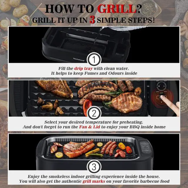 Alt view image 4 of 7 - Indoor Grill, 1500W Smokeless Electric Grill with Tempered Glass Lid, Compact & Portable Non-Stick BBQ Grill with 6-Level Control, Dishwasher Safe, Black