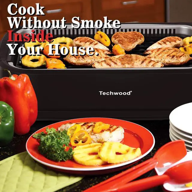 Alt view image 5 of 7 - Indoor Grill, 1500W Smokeless Electric Grill with Tempered Glass Lid, Compact & Portable Non-Stick BBQ Grill with 6-Level Control, Dishwasher Safe, Black