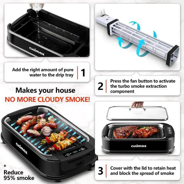 Alt view image 4 of 7 - Indoor Grill, Smokeless Grill Indoor, 1500W Electric Grill Griddle