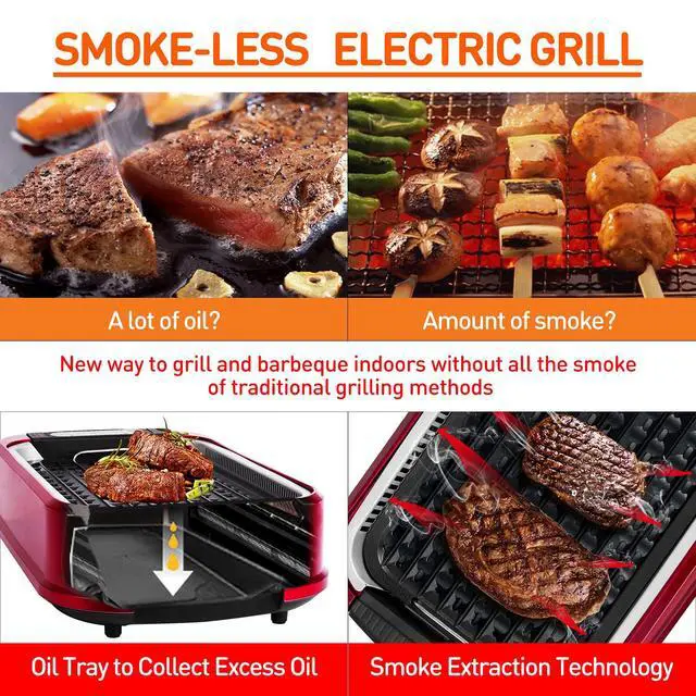 Alt view image 4 of 7 - Smokeless Indoor Grill, 1500W Electric Grill Portable Korean Grill Non-Stick Grill Plates with Temperature Control, Removable Drip Tray, Tempered Glass Lid, Dishwasher-Safe