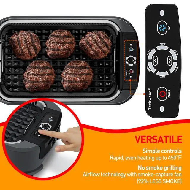 Alt view image 3 of 7 - Indoor Grill, 1500W Smokeless Electric Grill with 2 in1 Nonstick Grill/Griddle Plates, Portable Korean BBQ Grill with 6-Level Control, Glass Lid, Dishwasher Safe, Double Plates, Gray