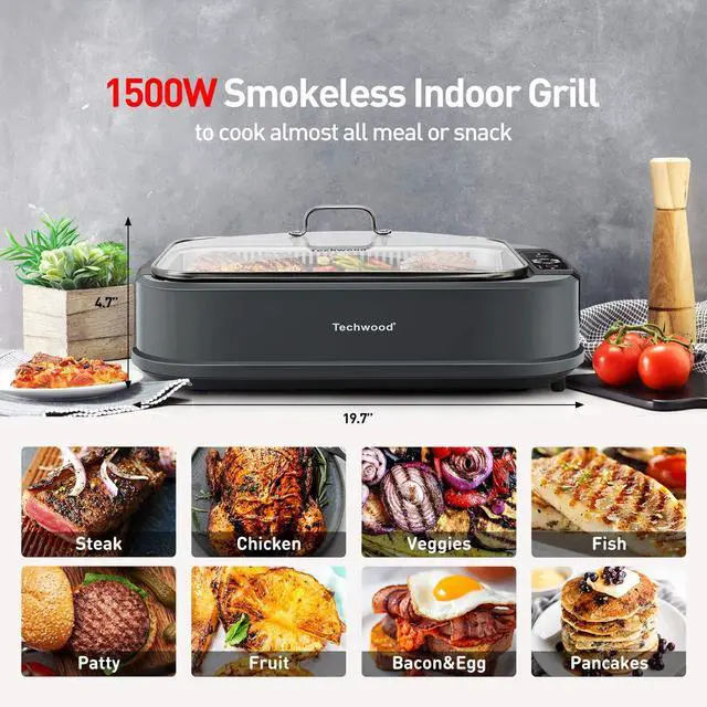 Alt view image 5 of 7 - Indoor Grill, 1500W Smokeless Electric Grill with 2 in1 Nonstick Grill/Griddle Plates, Portable Korean BBQ Grill with 6-Level Control, Glass Lid, Dishwasher Safe, Double Plates, Gray