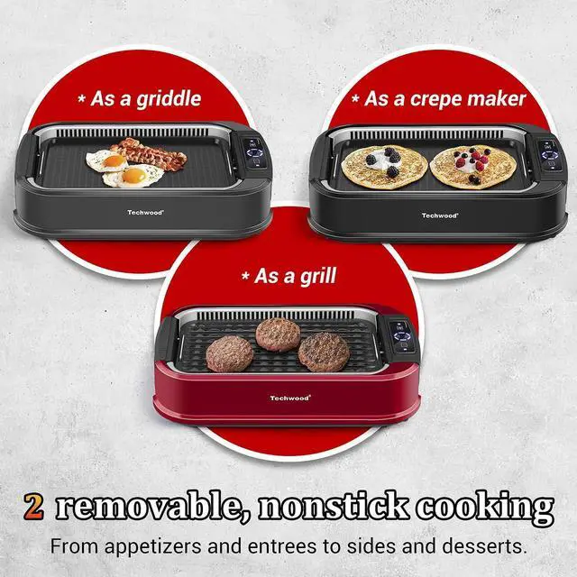 Alt view image 4 of 7 - Indoor Smokeless Grill, 1500W Electric Indoor Grill with Tempered Glass Lid, Portable Non-stick BBQ Korean, Turbo Smoke Extractor Technology, Drip Tray& Double Removable Plate, Black