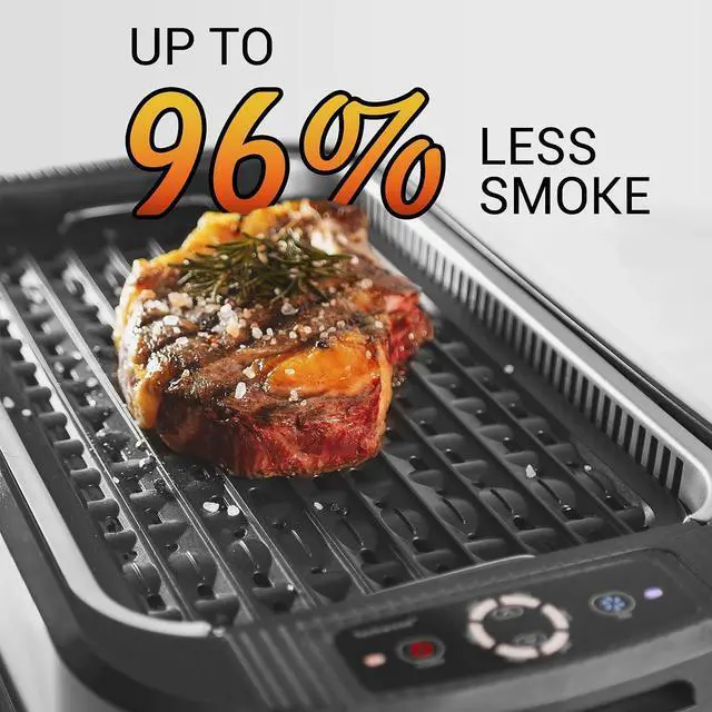 Alt view image 5 of 7 - Indoor Smokeless Grill, 1500W Electric Indoor Grill with Tempered Glass Lid, Portable Non-stick BBQ Korean, Turbo Smoke Extractor Technology, Drip Tray& Double Removable Plate, Black
