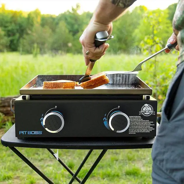Alt view image 5 of 7 - 2-Burner Propane Gas Portable Tabletop Griddle Grill with Soft Cover, 265-Sq. In. (18.5' L x 14.33' W) Cooking Space, 18,000 BTU, for Tailgating, Camping, and Traveling, Black