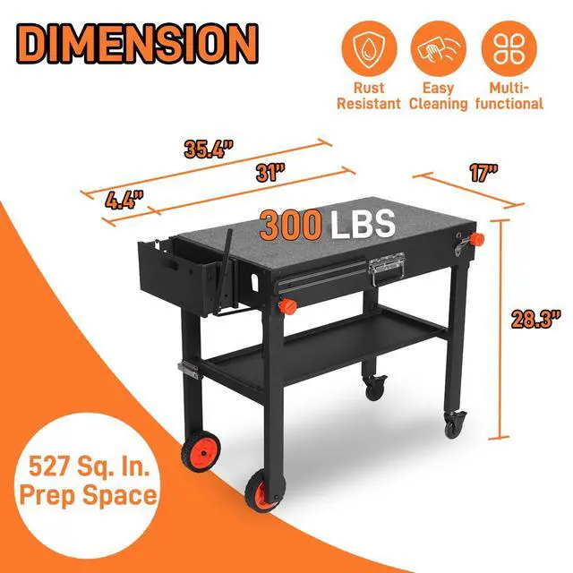 Alt view image 4 of 6 - Grill Table for Blackstone Griddle, Portable Grill Cart with Caddy