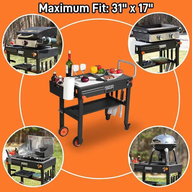 Alt view image 5 of 6 - Grill Table for Blackstone Griddle, Portable Grill Cart with Caddy
