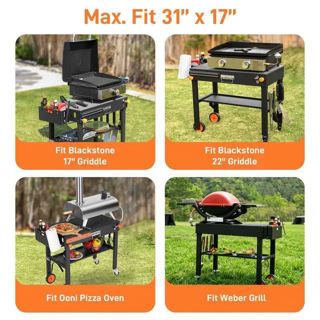 Alt view image 2 of 7 - Portable Outdoor Grill Table, Folding Grill Cart with Wheels