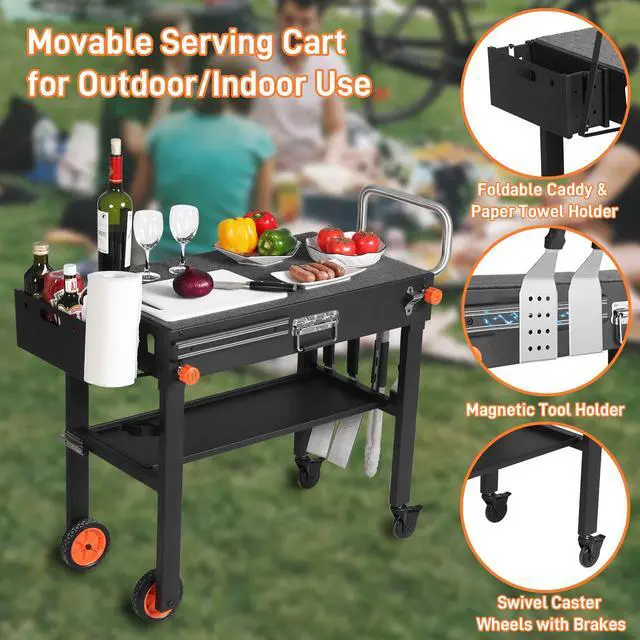 Alt view image 5 of 7 - Portable Outdoor Grill Table, Folding Grill Cart with Wheels