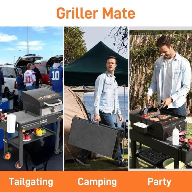 Alt view image 3 of 7 - Portable Outdoor Grill Table, Folding Grill Cart with Wheels