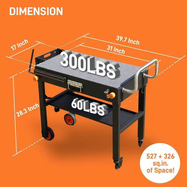 Alt view image 6 of 7 - Portable Outdoor Grill Table, Folding Grill Cart with Wheels