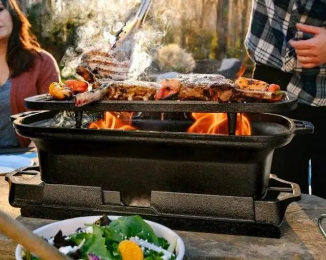 Alt view image 4 of 7 - Sportsmans Pro Cast Iron Grill - Portable Charcoal Grill with Removable Grate & Dual Air Vents - Heavy-Duty Outdoor Cooking - 9 Inches x 16.75 Inches