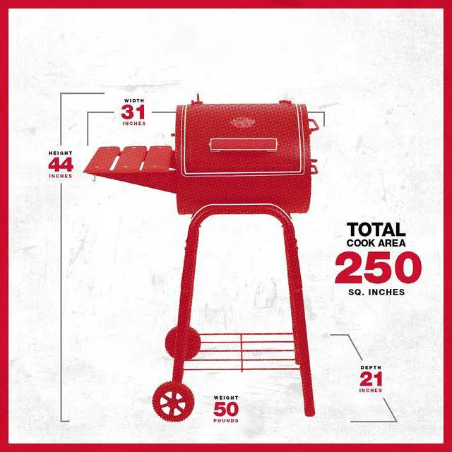 Alt view image 7 of 7 - ® Patio Pro Charcoal Grill and Smoker with Cast Iron Grates, Premium Wood Shelf and Damper Control, 250 Cooking Square Inches in Black, Model E1515