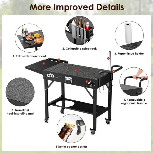 Alt view image 4 of 7 - Grill Cart for Blackstone Griddle, Portable Outdoor Grill Table