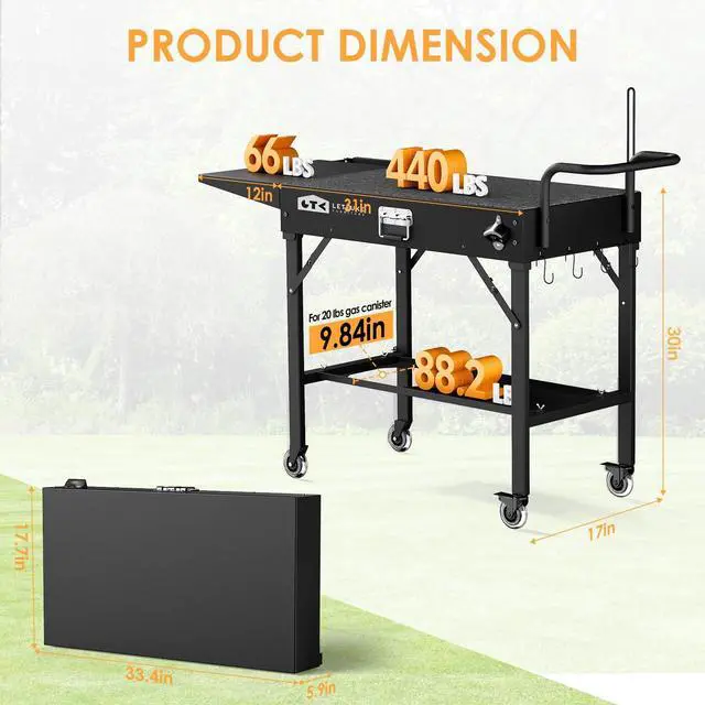 Alt view image 5 of 7 - Grill Cart for Blackstone Griddle, Portable Outdoor Grill Table