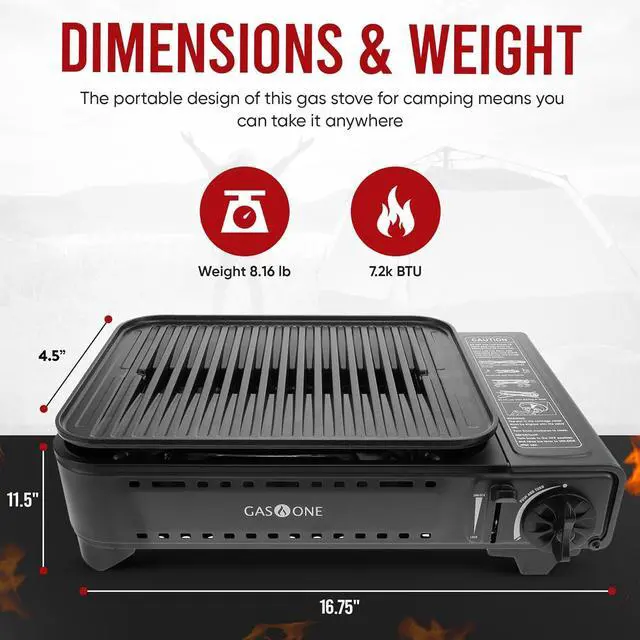 Alt view image 7 of 7 - GasOne Propane or Butane Grill Stove GS-2400P Dual Fuel Portable Camping Grill Gas Stove with Carrying Case