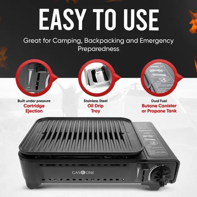 Alt view image 6 of 7 - GasOne Propane or Butane Grill Stove GS-2400P Dual Fuel Portable Camping Grill Gas Stove with Carrying Case