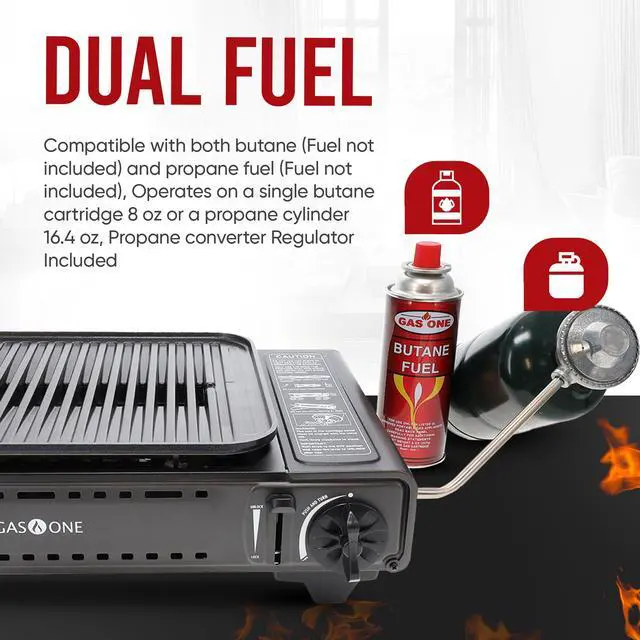 Alt view image 5 of 7 - GasOne Propane or Butane Grill Stove GS-2400P Dual Fuel Portable Camping Grill Gas Stove with Carrying Case