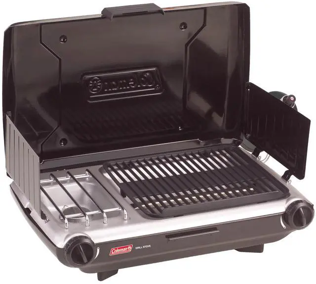 Main image of Tabletop 2-in-1 Camping Grill/Stove, 2-Burner Propane Grill & Stove with Adjustable Burners & 20,000 BTUs of Power, Great for Camping, Tailgating, Grilling