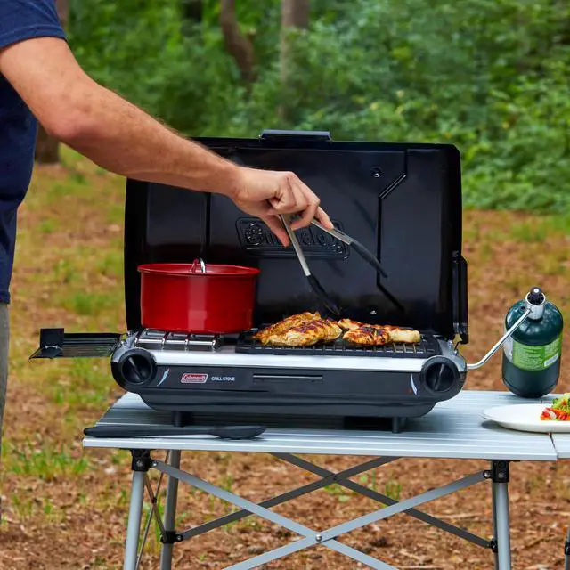 Alt view image 5 of 5 - Tabletop 2-in-1 Camping Grill/Stove, 2-Burner Propane Grill & Stove with Adjustable Burners & 20,000 BTUs of Power, Great for Camping, Tailgating, Grilling