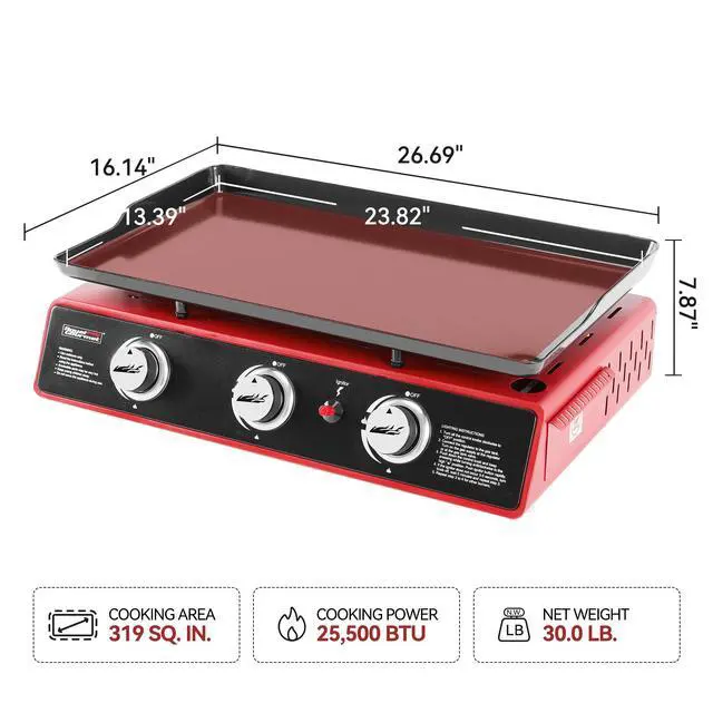 Alt view image 3 of 7 - PD1301R 3-Burner Tabletop Propane Gas Griddle with Cover