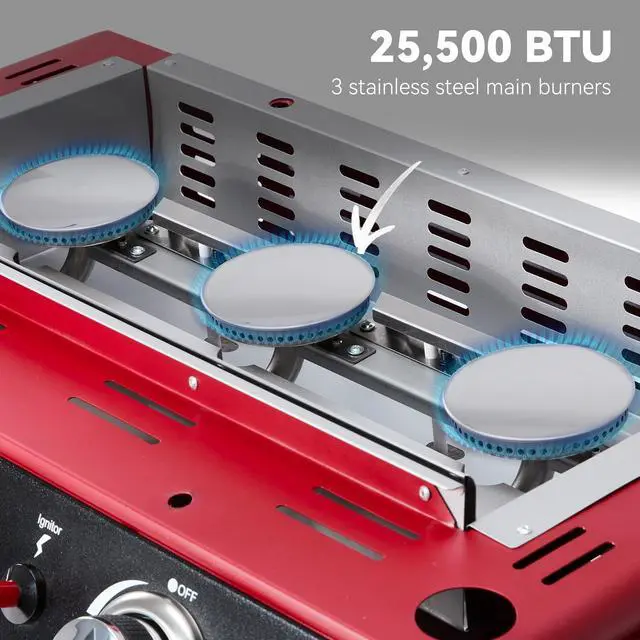 Alt view image 7 of 7 - PD1301R 3-Burner Tabletop Propane Gas Griddle with Cover