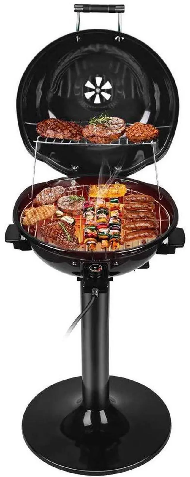 Main image of Electric BBQ Grill 15-Serving Indoor/Outdoor Electric Grill for Indoor & Outdoor Use, Double Layer Design, Portable Removable Stand Grill, 1600W (Stand Black BBQ Grills)