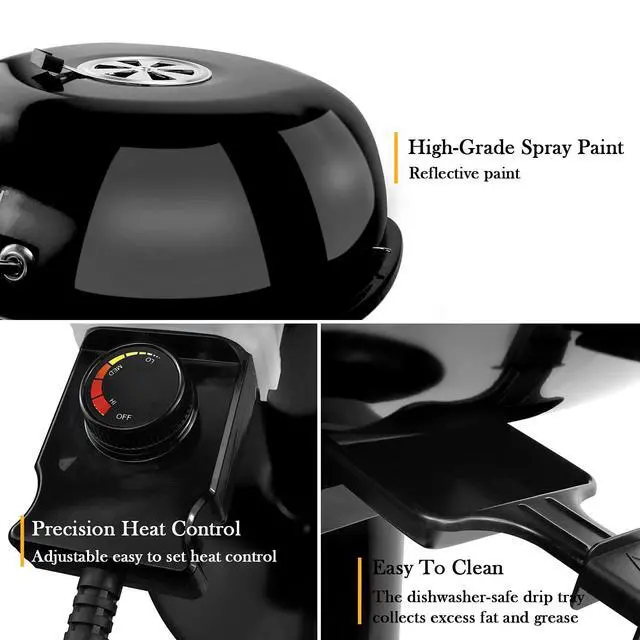 Alt view image 2 of 7 - Electric BBQ Grill 15-Serving Indoor/Outdoor Electric Grill for Indoor & Outdoor Use, Double Layer Design, Portable Removable Stand Grill, 1600W (Stand Black BBQ Grills)