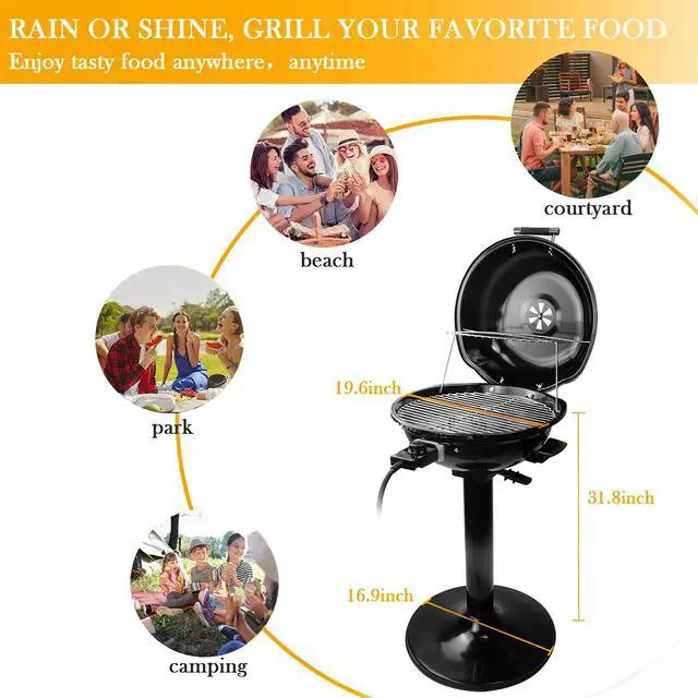 Alt view image 3 of 7 - Electric BBQ Grill 15-Serving Indoor/Outdoor Electric Grill for Indoor & Outdoor Use, Double Layer Design, Portable Removable Stand Grill, 1600W (Stand Black BBQ Grills)