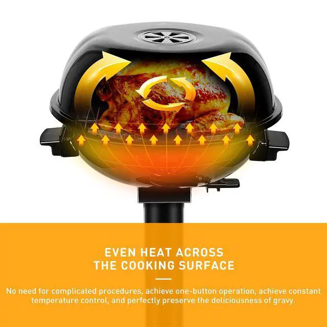Alt view image 5 of 7 - Electric BBQ Grill 15-Serving Indoor/Outdoor Electric Grill for Indoor & Outdoor Use, Double Layer Design, Portable Removable Stand Grill, 1600W (Stand Black BBQ Grills)