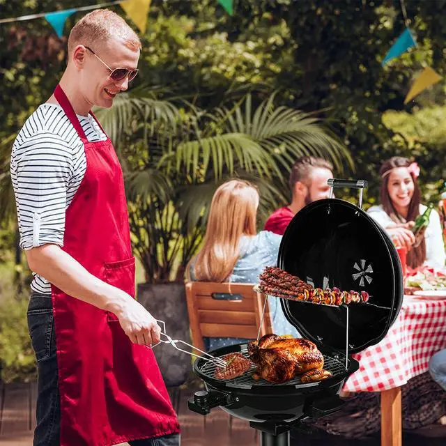 Alt view image 7 of 7 - Electric BBQ Grill 15-Serving Indoor/Outdoor Electric Grill for Indoor & Outdoor Use, Double Layer Design, Portable Removable Stand Grill, 1600W (Stand Black BBQ Grills)