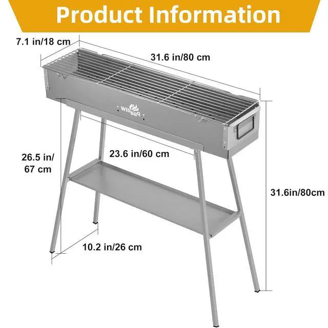 Alt view image 4 of 7 - Charcoal Grill, Portable Outdoor BBQ Grill with Dual Air Vents