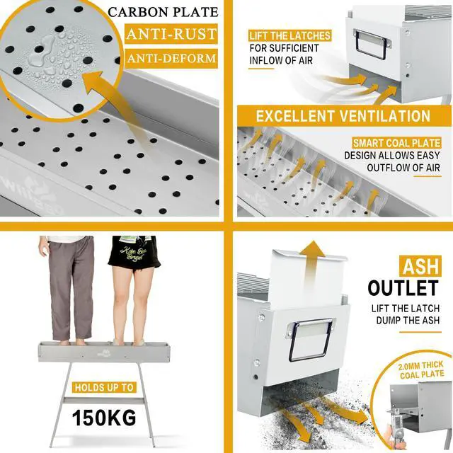 Alt view image 5 of 7 - Charcoal Grill, Portable Outdoor BBQ Grill with Dual Air Vents