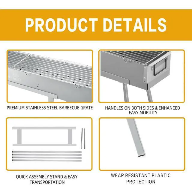Alt view image 6 of 7 - Charcoal Grill, Portable Outdoor BBQ Grill with Dual Air Vents