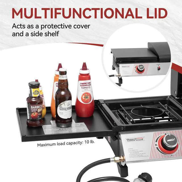 Alt view image 4 of 7 - PD1305H 3-Burner Propane Gas Grill, Griddle Combo with Lid