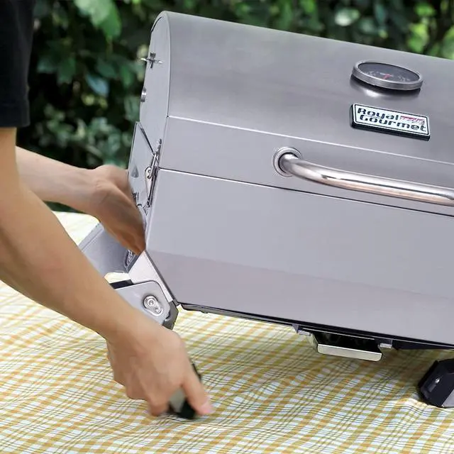 Alt view image 3 of 7 - GT1001 Stainless Steel Portable Grill, 10000 BTU BBQ Tabletop Gas Grill with Folding Legs and Lockable Lid, Outdoor Camping, Deck and Tailgating, Silver