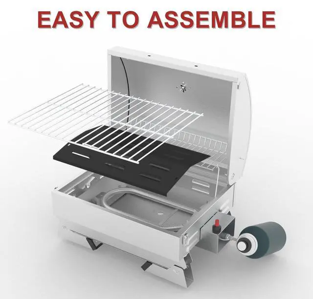Alt view image 7 of 7 - GT1001 Stainless Steel Portable Grill, 10000 BTU BBQ Tabletop Gas Grill with Folding Legs and Lockable Lid, Outdoor Camping, Deck and Tailgating, Silver