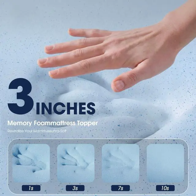 Alt view image 3 of 6 - 3 Inch Gel Memory Foam Mattress Topper Twin XL Size High Density Cooling Pad Pressure Relief Bed Topper (with Removable & Washable Bamboo Cover)