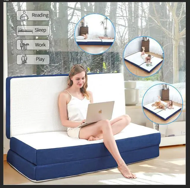 Alt view image 2 of 7 - Folding Mattress Single Size,6" Trifold Foldable Sofa for Camping,White