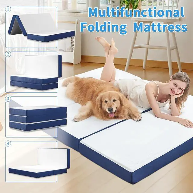 Alt view image 3 of 7 - Folding Mattress Single Size,6" Trifold Foldable Sofa for Camping,White