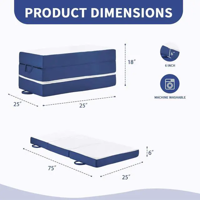 Alt view image 5 of 7 - Folding Mattress Single Size,6" Trifold Foldable Sofa for Camping,White