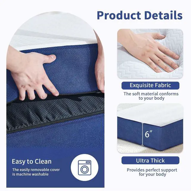Alt view image 6 of 7 - Folding Mattress Single Size,6" Trifold Foldable Sofa for Camping,White