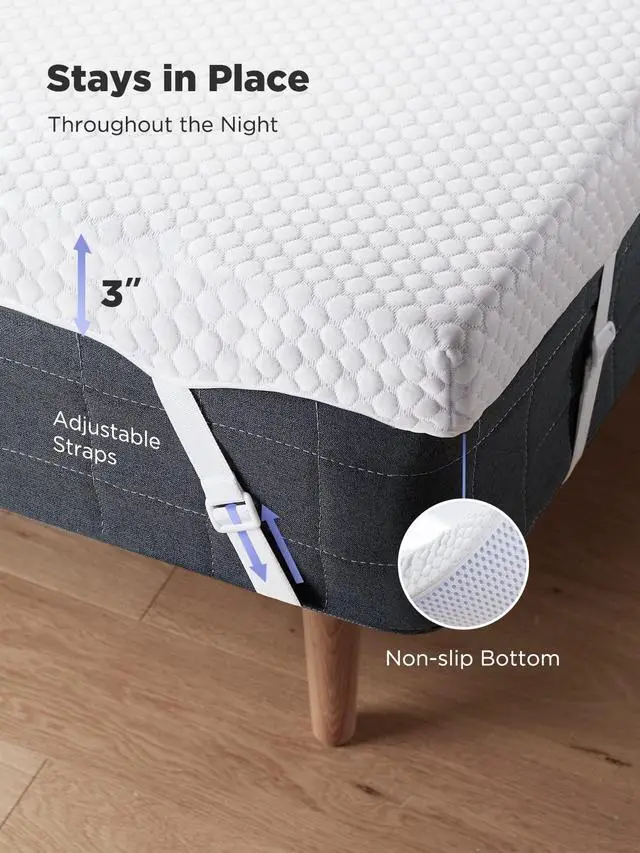 Alt view image 5 of 7 - Queen Mattress Topper, 3 Inch Gel Memory Foam Mattress Topper for Pressure Relief, Premium Soft Cooling Sleep, Non-Slip Design with Removable & Washable Cover, Oeko-Tex Certified